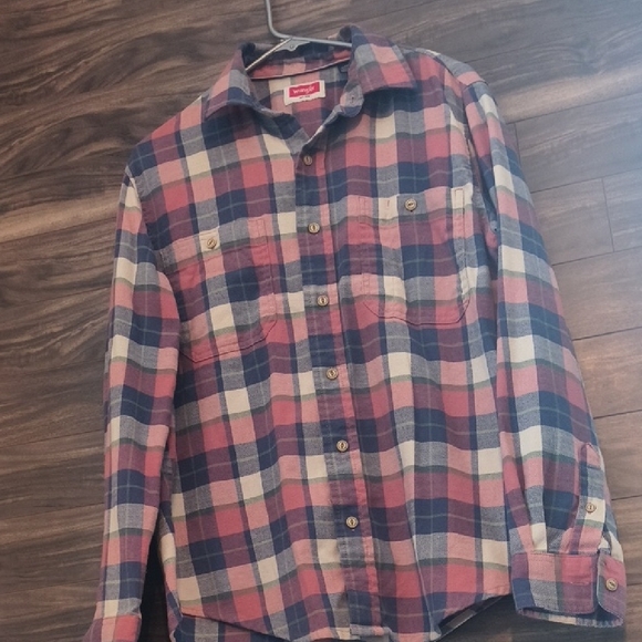 Wrangler Men's Pink & Navy Plaid Stretch Flannel Shirt - Size Small - Picture 2 of 8